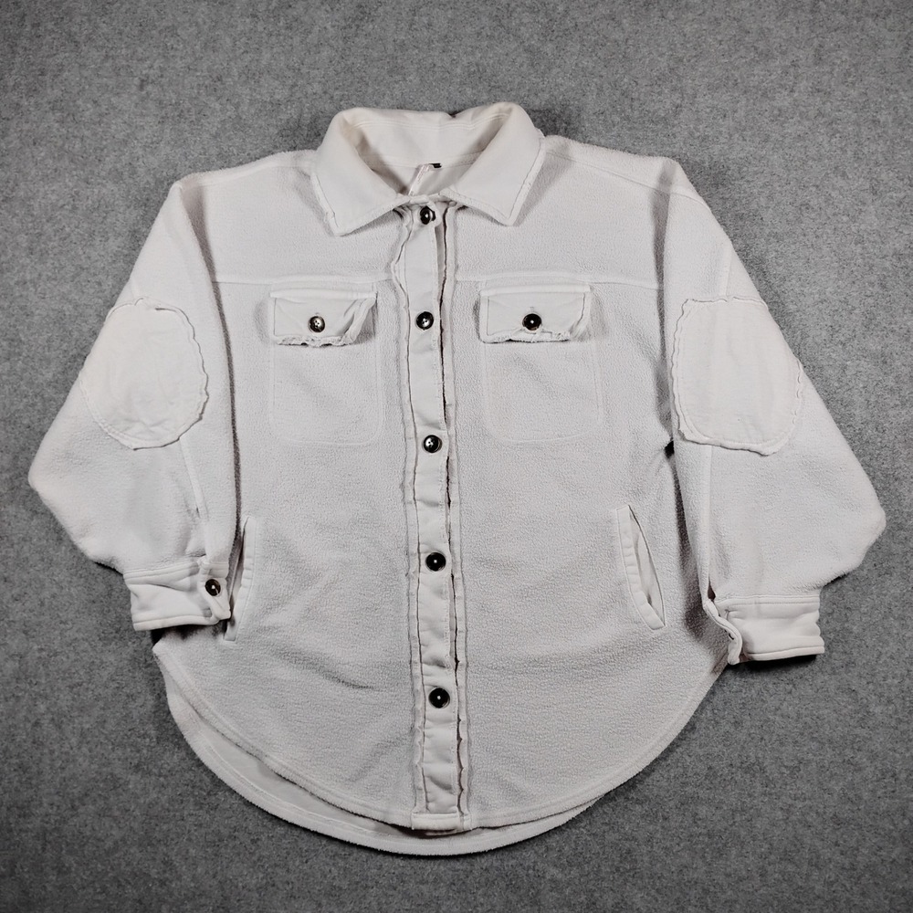 Free‎ People Ruby Jacket Ivory Fleece Shacket Oversized Button Down XS OB1034245